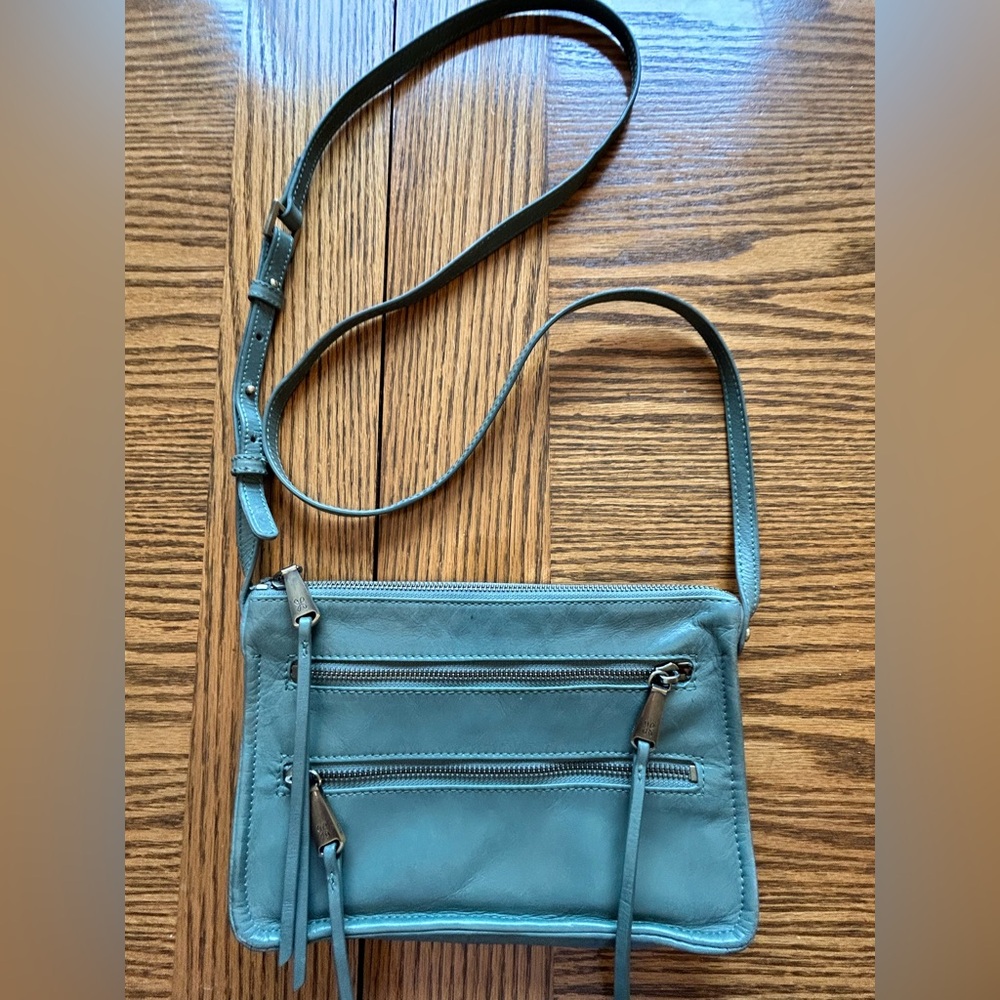HOBO Sage Green Leather Crossbody Adjustable Strap Zip Closure Bag